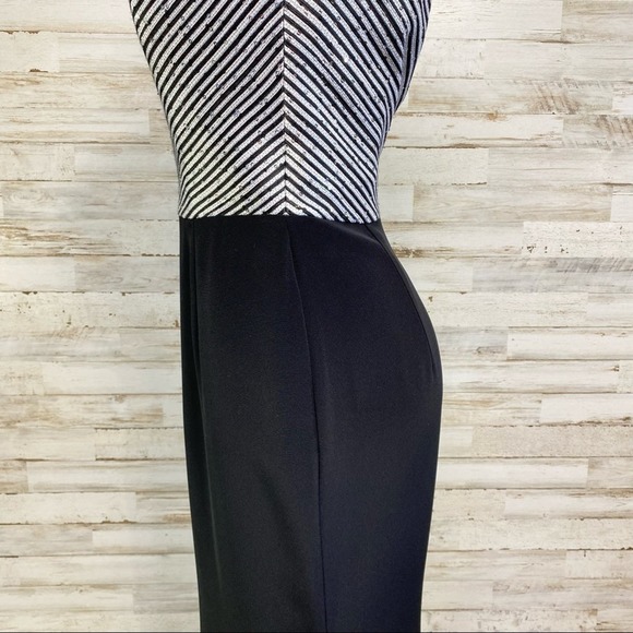 Frascara Sequin One Shoulder Ruffle Detail Gown Womens Size 6 Black Silver - Picture 9 of 15